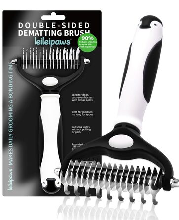 Щітка для собак та котів - двостороння щітка для видалення підшерстка та вичісування, 17/9 зубців, ручка Pinguin, для довгої та короткої шерсті, м'який догляд за шерстю та видалення підшерстка