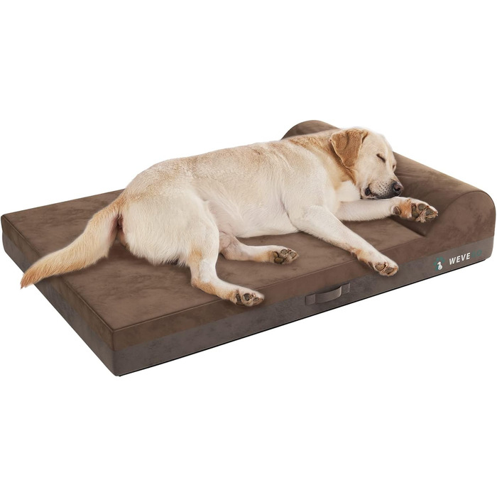 Ортопедичне ліжко для собак, велике ліжко з подушкою, товстий гель-мемфорний пінопласт, фланелева тканина, зносостійкий, водонепроникний чохол та знімний, пральний чохол з антиковзною основою (117 x 74 x 20 см, коричневий)