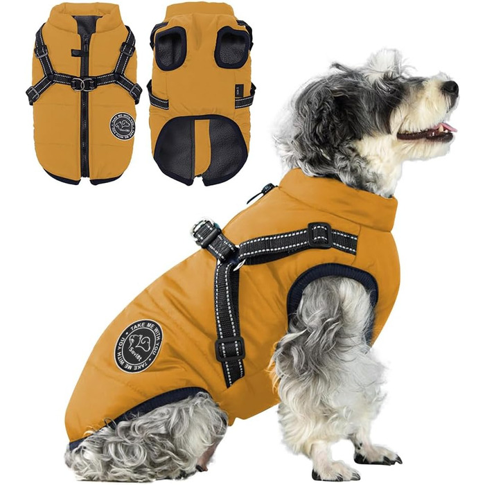 Жакети для собак на зиму: тепла жилетка, зручний наповнювач, бавовна, жовта, розмір M