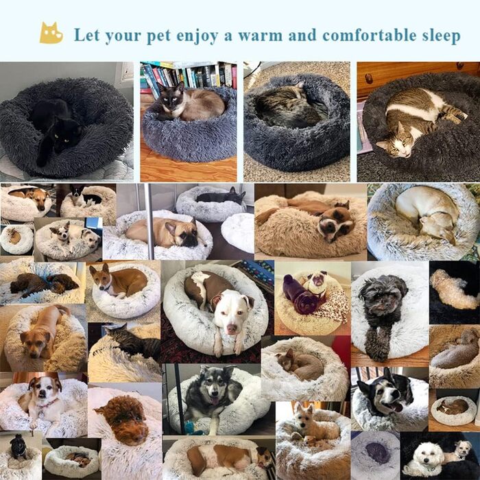 М'яке кругле ліжко для собак та котів Lukery з плюшу, зручне лежанка-пончик для собак та котів, м'яке ліжко для собак з плюшу для маленьких, середніх та великих тварин (110см, Темно-коричневий)