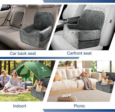 Автокрісло для собак маленьких та середніх порід до 15,9 кг з пам'яті ефекту, з товстим подушкою, знімний, пральний, з кишенями для зберігання, 2 ремені безпеки