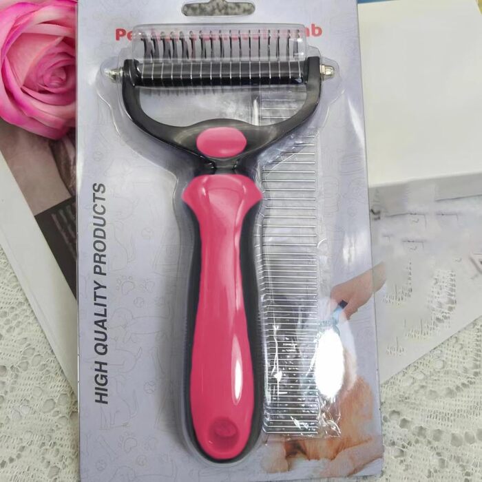 Щітка для видалення ковтунів для котів та собак, двостороння, для догляду за шерстю, для линяння, сталевий гребінь