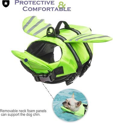 Рятувальний жилет для собак з плавниками, для собак з проблемами підборіддя, легкий та безпечний для водних видів спорту, жилет для собак з ручкою та світловідбиваючими елементами для малих, середніх та великих собак (L, Зелений)