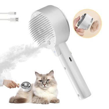 Двостороння щітка для котів з парою 4-в-1: масаж, догляд та видалення шерсті. Біла щітка з парогенератором для котів