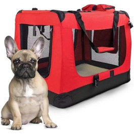 Складана транспортна переноска для собак і котів Mobiclinic Pets Balú, європейський бренд, розмір L, до 15 кг, 70x52,5x50 см, червона, 2 кишені, дихаюча, м'яке дно
