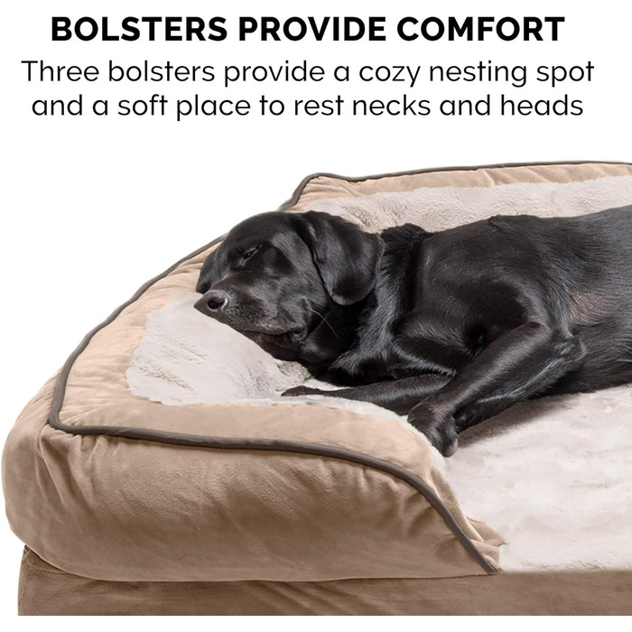 Крісло-ліжко для собак великих порід Furhaven з піною з пам'яті, знімний, пральний чохол, до 81,6 кг, ультра м'яке штучне хутро та люкс велюр, контурний матрац, XXXL (піна з охолоджуючого гелю), 102 x 81 x 24 см, хвилястий велюр, колір: коричневий камінь.