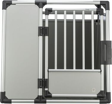 TRIXIE алюмінієва транспортна коробка для собак XL, 94×87×88 см, тиха, з косими стінками, замком і нековзким килимком, срібляста