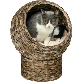 Лежак-будка для кота PawHut з ротангу з подушкою, темно-коричневий, 42x33x52 см