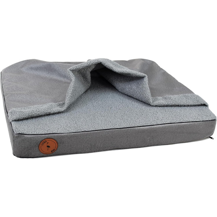Крісло-ліжко для собак середніх порід, ортопедичний килимок для собак, м'яке ліжко для домашніх тварин з капюшоном, неслизьке, можна прати, з блискавкою (сірий, 55 x 45 x 8 см)