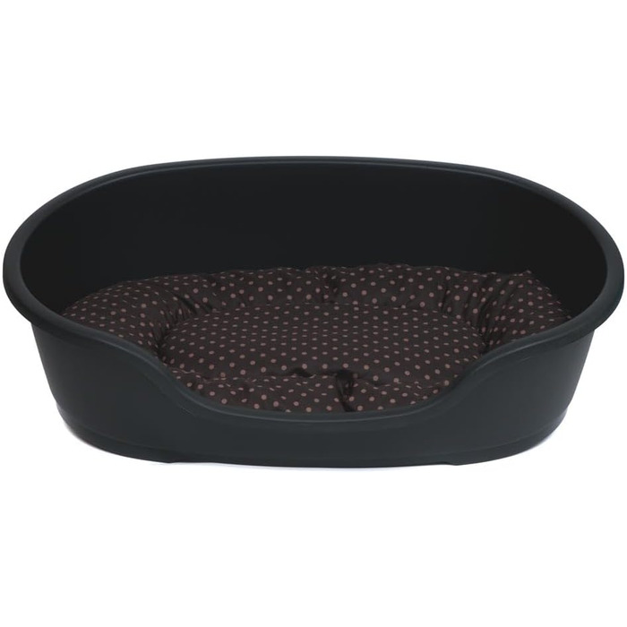 Корзина для собак Adena, 58 x 38 см, антрацитова + подушка з принтами крапок, коричнева, 58 x 38 x 20 см, дизайн 8