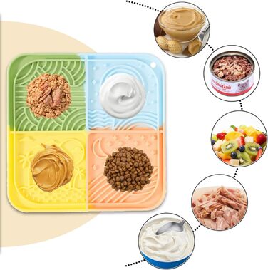 Силіконовий килимок для лизання собак та котів з присосками, багатокольоровий, для повільного годування, зменшує тривогу під час купання та тренувань