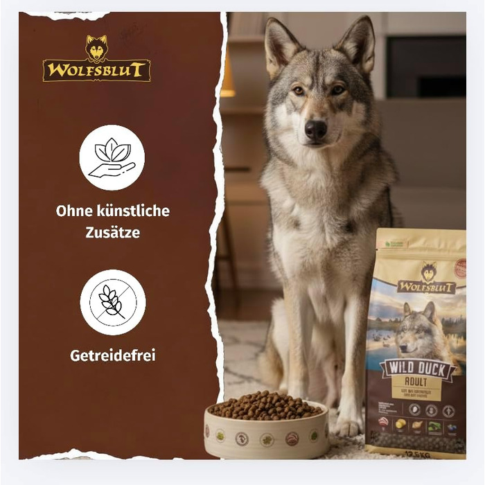 Сухий корм для дорослих собак WOLFSBLUT Wild Duck з качкою та суперфудами, беззерновий, 12.5 кг