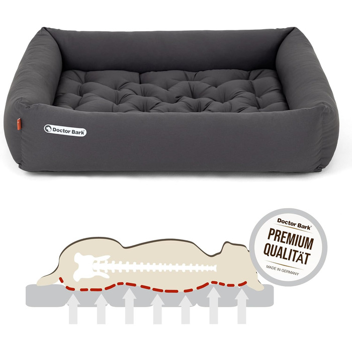 Ортопедичне ліжко для собак Doctor Bark - великі породи, XL (100x90 см), сірий колір, миється до 95°C, гігієнічне
