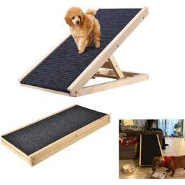 Рампа для тварин з масивного дерева, регульована висота, з антиковзким килимком, для собак, котів, авто, вантажівки (100 x 40 см, висота 30–40–50–60 см)