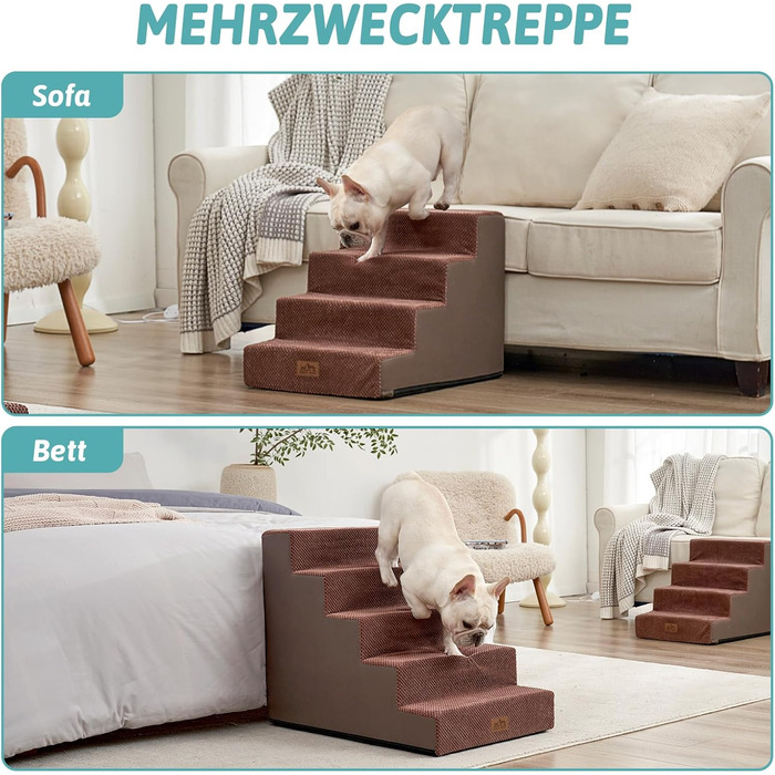 Сходинка для собак COZY KISS - для маленьких собак та котів, з нековзким покриттям, з високощільну шару, для ліжка, дивану, авто (Чорний & Білий, 7x0x60см, Шоколадний, 5, 75x50x60см)