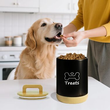 Керамiчна ваза для ласощiв для собак, 7.7'x5', бiла, з кришкою