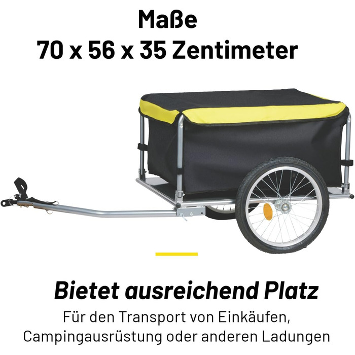 Причіп для велосипеда Dunlop – вантажний причіп з відбивачами та регульованим захистом від дощу – жовтий