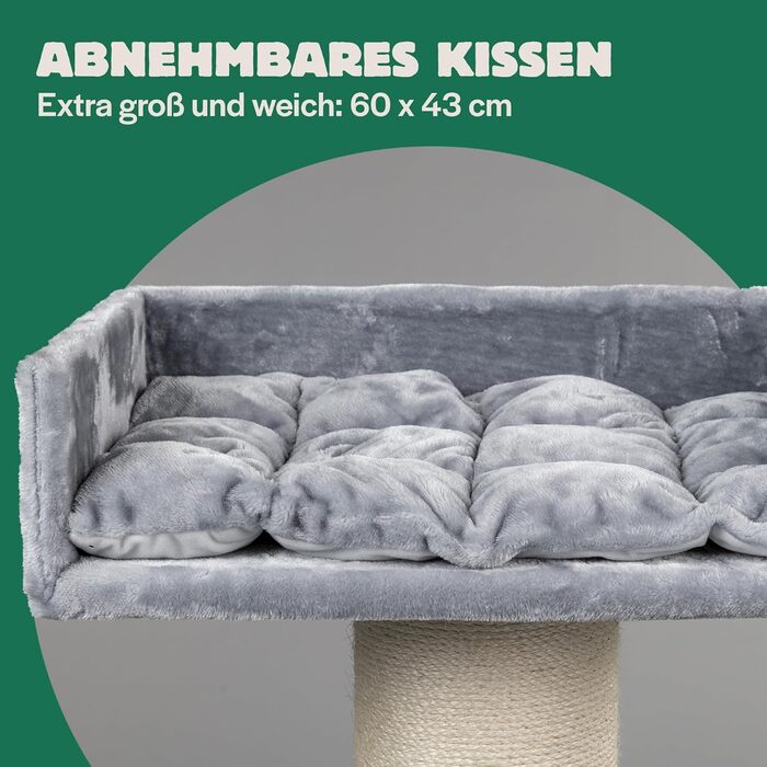Котячий комплекс для великих котів RHRQuality Maine Coon Lounge, 120 см, товсті сизалеві стовпи 20 см, світло-сірий