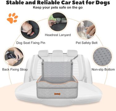 Автокрісло для собак VavoPaw: для собак до 25 кг, з м'яким сидінням та страхувальним ременем, сіре