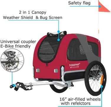 DOGGYHUT® Преміум велопричіп для собак середнього розміру, до 23 кг, складаний, зелений (червоний)