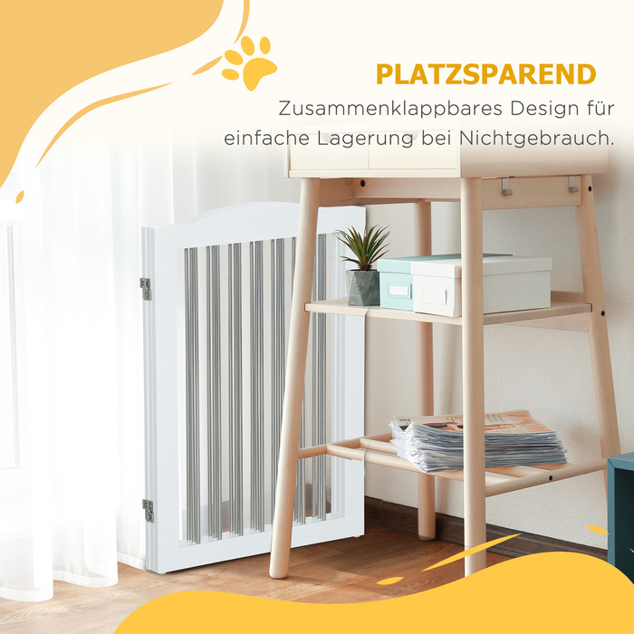 PawHut Dog Barrier Door Guard Складна підставка для собаки 3 тарілки Сходові ворота білі 154x30x80см | Аосом