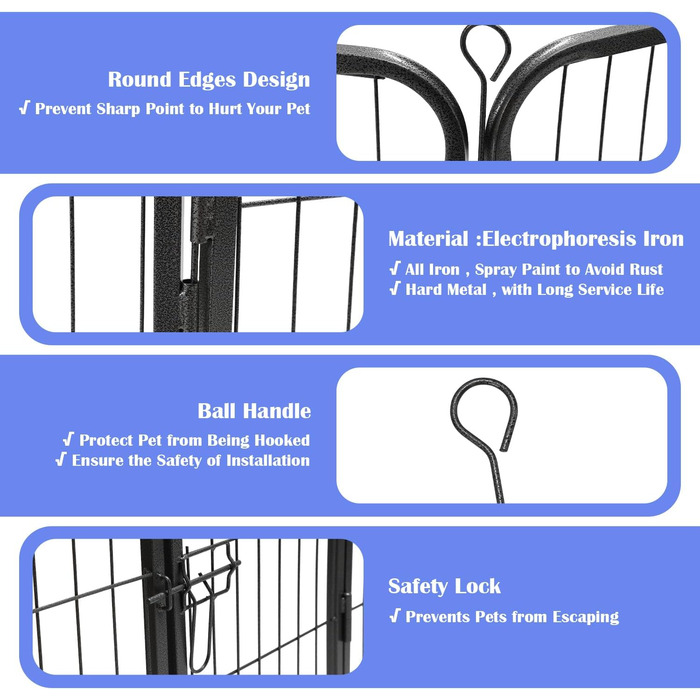 Клітка для цуценят Yakimz 8-частинна, вигульна клітка для цуценят висотою 60 см з дверцятами та захисним тентом, гнучка та складана клітка для собак, загородження для цуценят, собак, кроликів та інших дрібних тварин, 8 шт. - 80x60 см