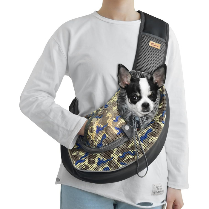 Сумка-кенгуру для собак CUBY: переноска для цуценят та собак, зручна та безпечна, з регульованим ременем, сітка, камуфляж (S)