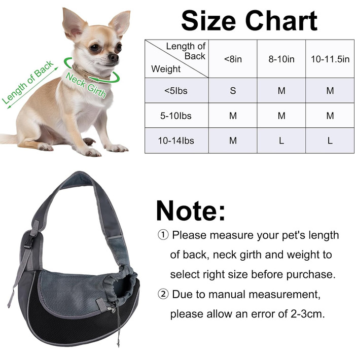 Тканинна переноска для собак, сумка для маленьких собак, переноска для тварин, дихаюча, регульована, переноска для собак і котів до 6 кг, ідеальна для прогулянок на вулиці (чорна)