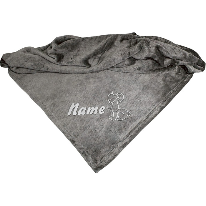 Плед з мікрофібри Schecker Premium з вишивкою імені вашого собаки (сірий, 150x95 см)