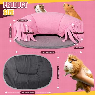 Туннель для морських свинок ONEJU, 2-сторонній, для гри, миючий, з блискавкою, рожевий та сірий