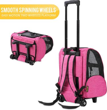 Рюкзак-переноска для тварин Kopeks Deluxe з подвійними колесами, великий (рожевий)