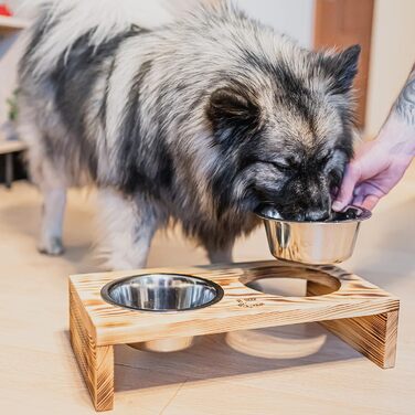 Диспенсер для корму для собак RF-Deer з дерева з 2 нержавіючими мисками, піднятий годівниця для собак, миска для котів, миска для собак, бар для собак, годівниця для котів, легко миється, 48x26x13 см, великий