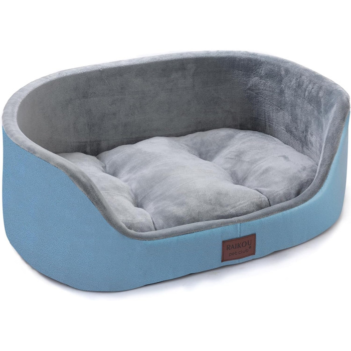 Кругле ліжко для собак середнього розміру Raikou, м'яке та зручне, з антиковзким покриттям (75x54x27 см, блакитне)