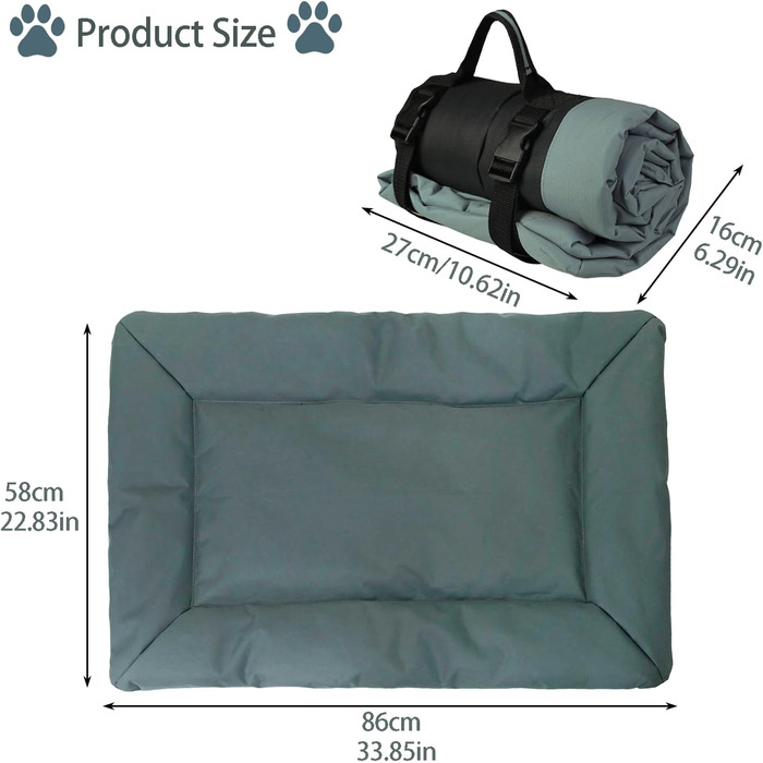 Переносна лежанка для собак та котів, 86x58 см, сіра. Зручна, тепла, для подорожей та дому