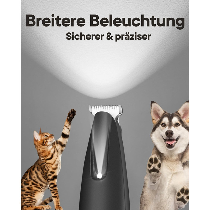 Триммер для собак та котів Pfotentrimmer з LED-підсвічуванням, 18 мм, тихий (35 дБ), водонепроникний, акумуляторний, для догляду за лапами, вухами, обличчям та хвостом (чорний)