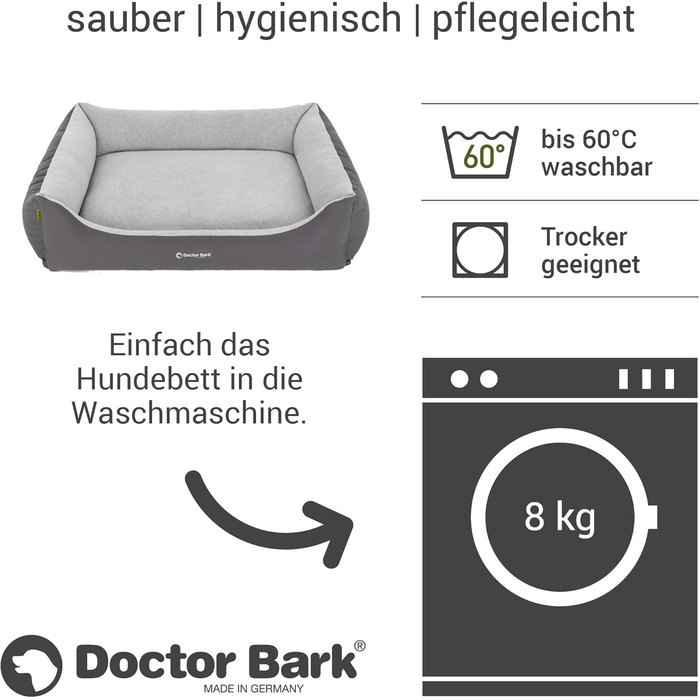 Крісло-лежанка для собак Doctor Bark GreenLabel XL (110x85 см, сірий) - зручне та міцне, Made in Germany