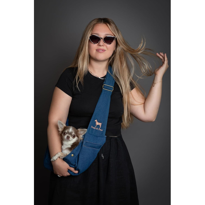 Трасик для собак Noah & Paw: переноска для маленьких собак до 5 кг, преміум денім, регульований ремінь, м'яке хутро, подвійний захист