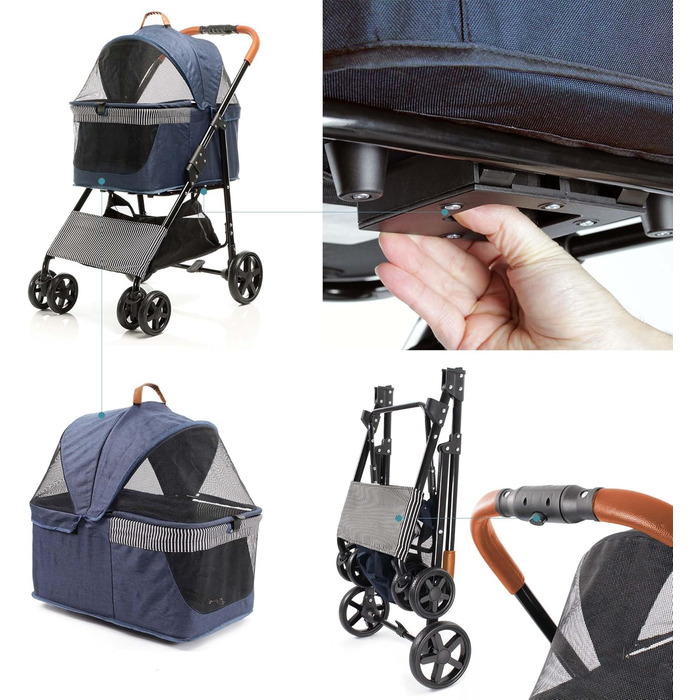 Візок для собак Fudajo 2в1, складаний, з переносною сумкою для тварин, для собак та котів (блакитний, до 20 кг)