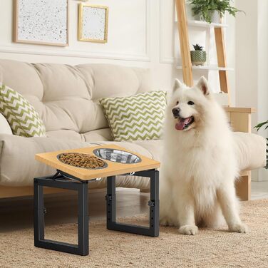 Підвищена годівниця для собак середніх та великих порід, чорна. 2 миски з нержавіючої сталі, регульована висота