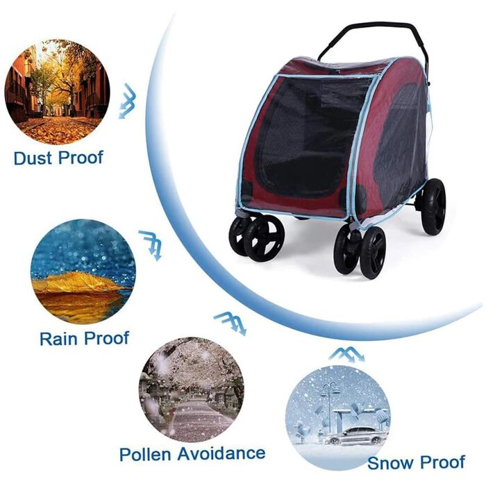 Захист від дощу для візка для собак, велика блискавка, захист для візка для домашніх тварин, водонепроникний, прозорий, PVC, захист від негоди, аксесуари для домашніх тварин