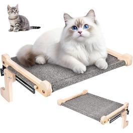 Кігтечка-ліжко для котів на підвіконня, 45x36 см, міцна дерев'яна платформа, з тканиною, для сну та сонячних ванн
