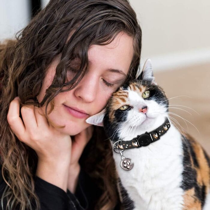 Нашийники для котів з застібкою-карабіном, регульовані, з дзвіночком, чорний + синій, 2 шт., 20.3-33.3 см