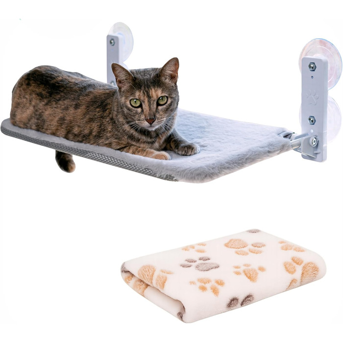 Гамак для кота на вікно, сірий, ліжко + ковдра (30 x 45 см), сірий колір