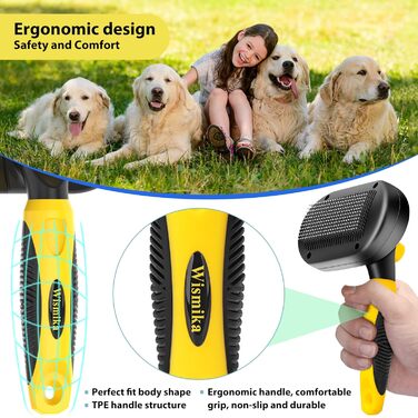 Двостороння щітка для грумінгу тварин 2-в-1: щітка для вичісування шерсті та гребінець для собак та котів (жовта)