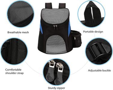 Рюкзак для тварин Lucasng з дихаючої сітки, з блискавкою зверху, для собак та котів, подвійна плечова сумка, легкий, регульований, переноска для котів та собак (Чорний/Червоний, S)