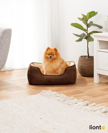 Lionto Крісло-ліжко для собак та котів 2-в-1, 60x50 см, коричнево-бежеве, зручний вхід, м'яке, з обортною подушкою, легко чиститься, Wildlederoptik