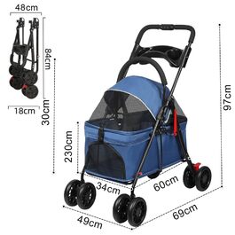 Дитяча коляска для собак та котів Homewell, складана, до 20 кг, з сумкою та підсклянником (блакитна)