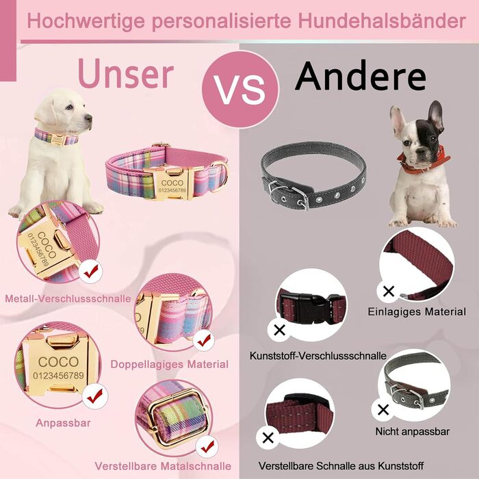 Персоналізоване собаче ошийник з металевою застібкою, двостороннє оксамитове ошийник з іменем та номером телефону, регульовані розміри для малих, середніх та великих собак (тартан)