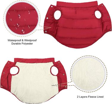 PETCUTE Зимовий теплий пуховик для собак, куртка для маленьких, середніх та великих собак, тепла собача куртка з отвором для повірця, ідеальна для зими, вітронепроникна жилетка для собак, XS, бордовий