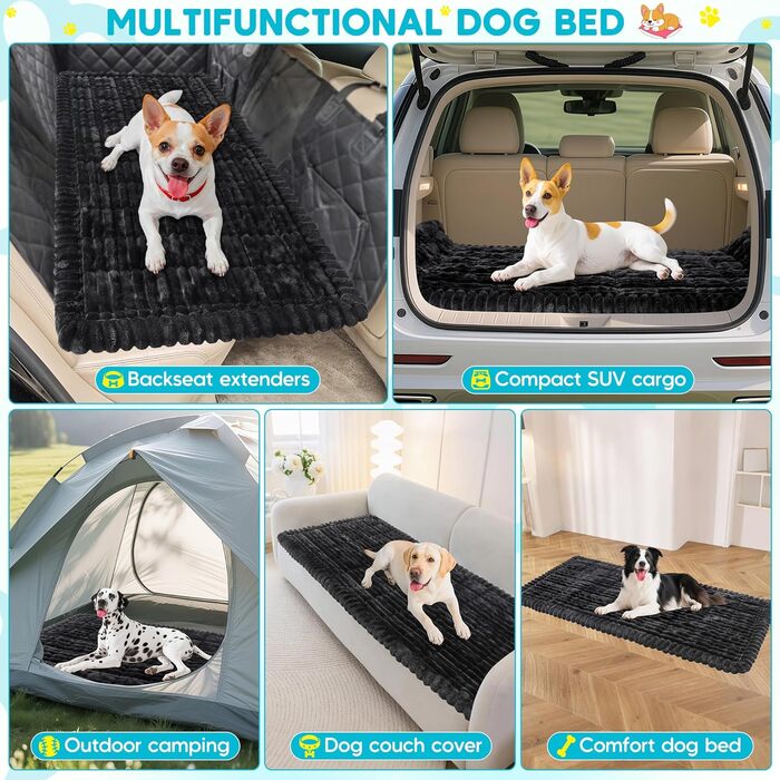 Лоїон Лежанка для собак в авто, килимок на заднє сидіння, м'яка підстилка для собак, захисний чохол, 127x62,5x2,5 см (Чорний)